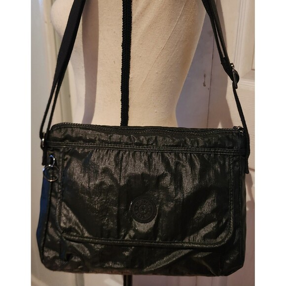 Rare KIPLING Live Light Black Sheen CROSSBODY Nylon FrontFlap Purse ShoulderBag - Picture 1 of 10